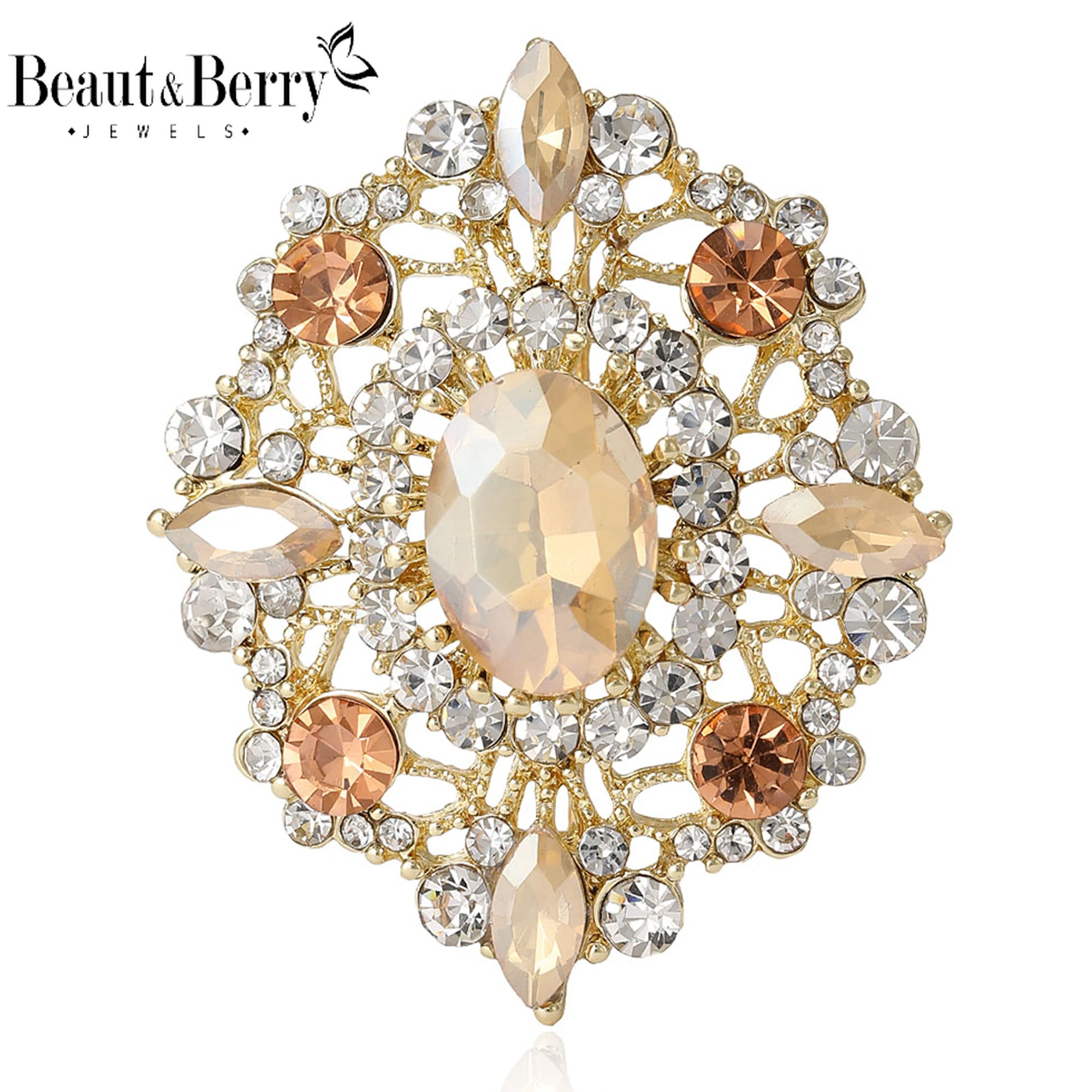 Beaut&Berry Luxury Palace Crystal Glass Brooches for Women Unisex Rhinestone Pins Casual Party Accessories New Gifts Friends