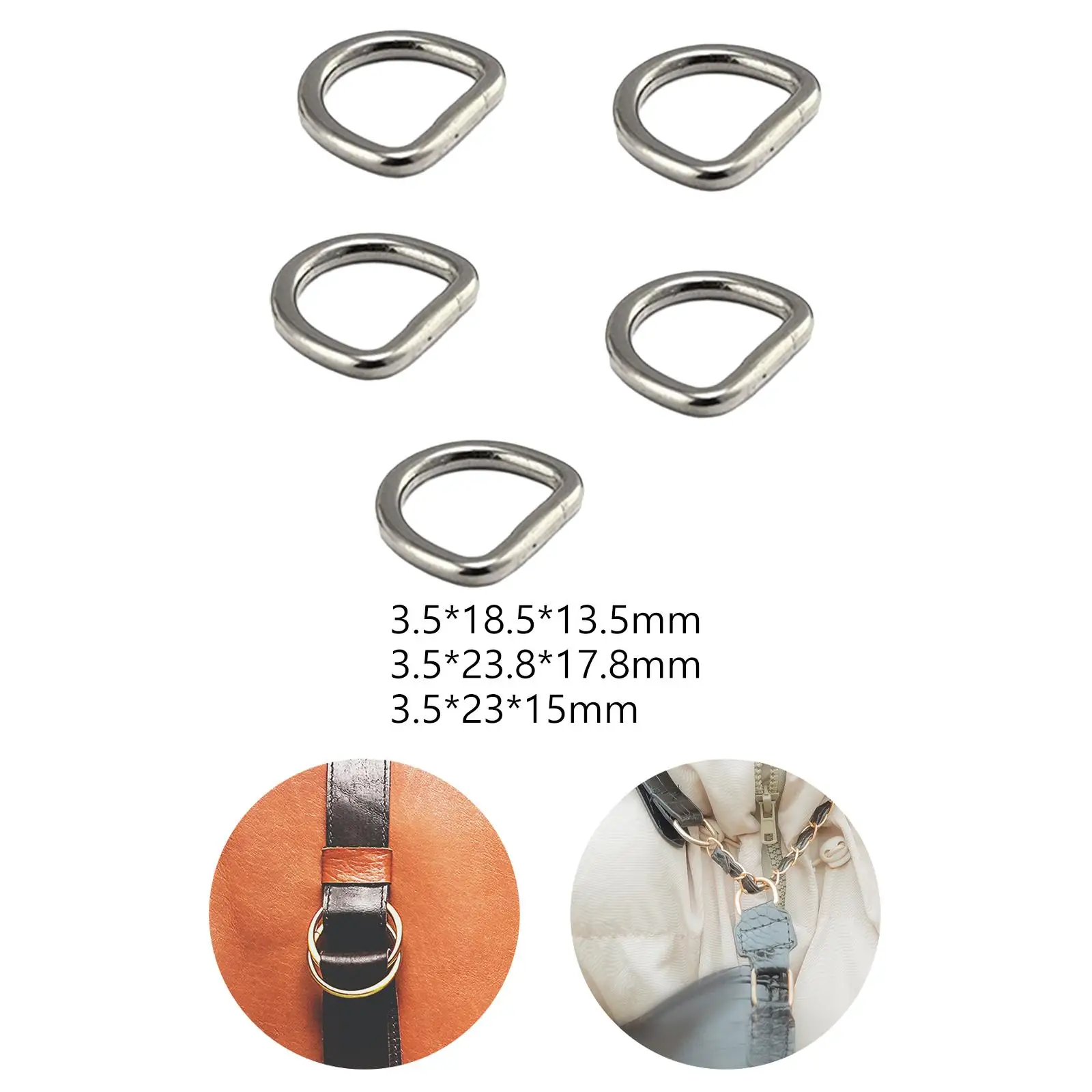 5x Metal D Rings Buckles Heavy Duty Durable Fasteners Semi Circular D Rings for Hand DIY Accessories Strapping Webbing Wallet