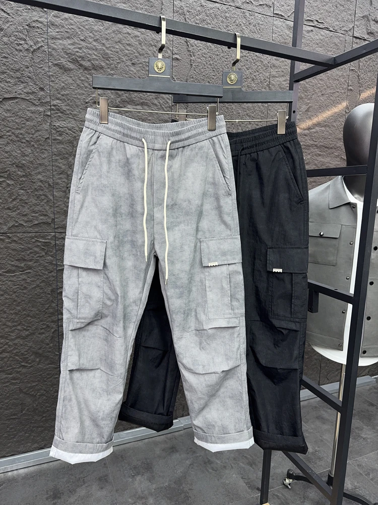 

Svip Men's Faionable Loose Straight Leg Casual Work Pants Retro Dyed ket Detail Spring Summer Cool Looking Trousers