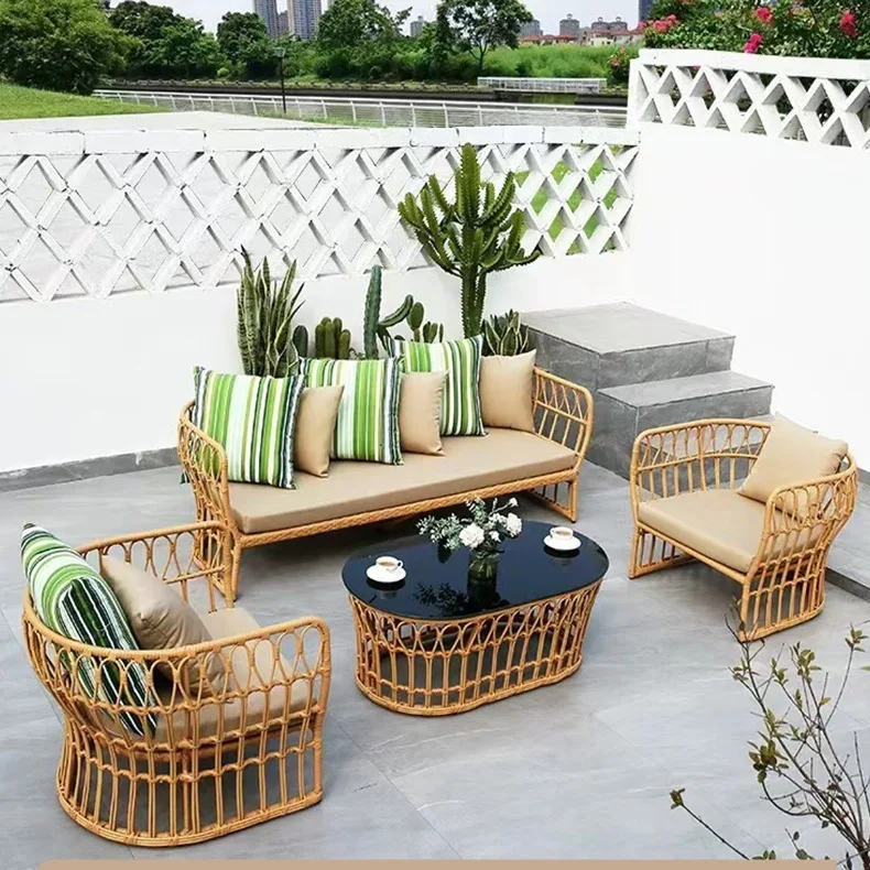 & Outdoor Leisure Light Luxury Hollow Wicker Sofa Combination Balcony Courtyard Hotel Terrace Waterproof Sunproof Galvanized Cha