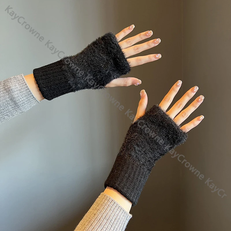 

KayCrowne Half Finger Gloves for Women Wristband Winter Warm Student Writing Typing Faux Wool Acrylic Knitted Fingerless Glove