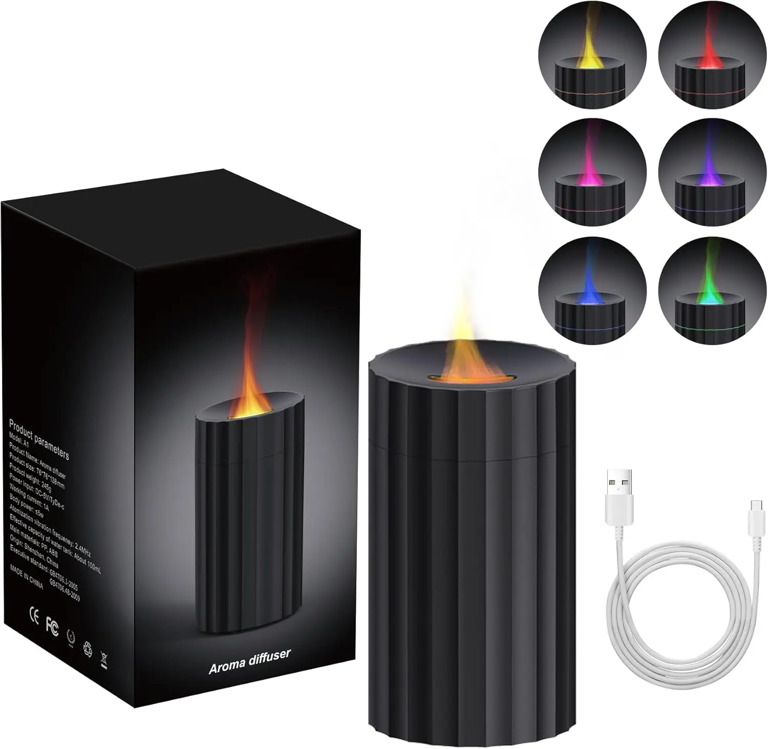 Black Car Diffuser, Mini Portable Humidifier 100ml, Essential Oil Aroma Diffuser for Car Home Office