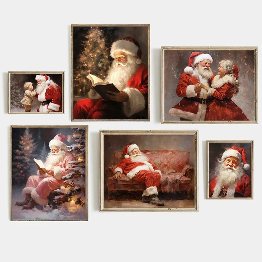 Full diamond mosaic Vintage Santa Claus on A Swing diamond painting Reindeer Christmas Holiday Wall Art Picture Home Decor Gifts