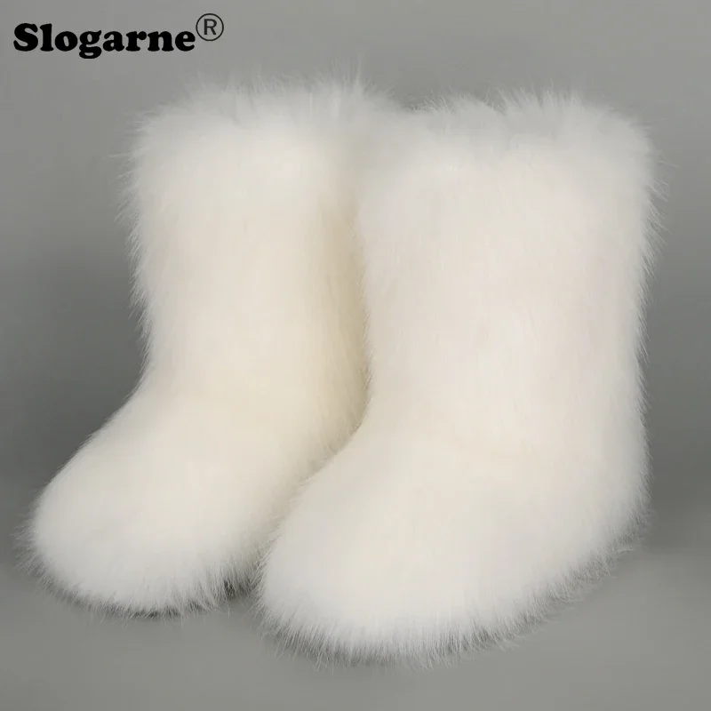 Ladies Sexy Faux Fox Fur Boots Women Fluffy Fur Snow Boots Female Winter Warm Plush Platform Shoes Furry Fur Bottes Luxury Boots