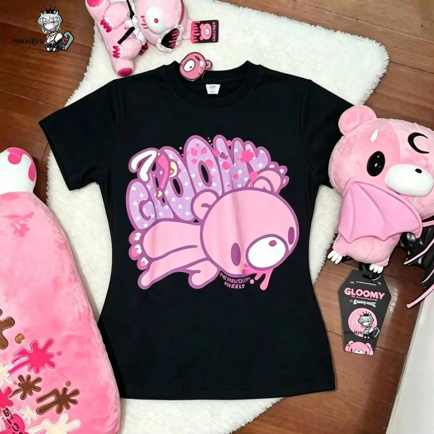New Summer Japanese Subculture Y2K Sweet T Shirt Women's O-Neck Short Sleeve Cartoon Printed Bear Top Yami Kawaii Harajuku Shirt