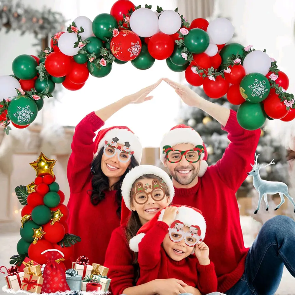 

9pcs/1set Santa Claus Xmas Tree Elk Paper Glasses Frame Christmas Glasses Photo Prop Christmas Decorations New Year Kids Gift