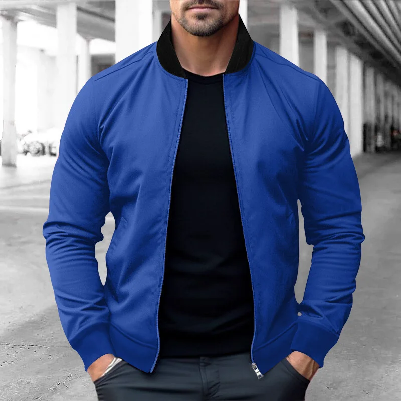 Spring and autumn new top men stand collar zipper casual long sleeve hoodie jacket