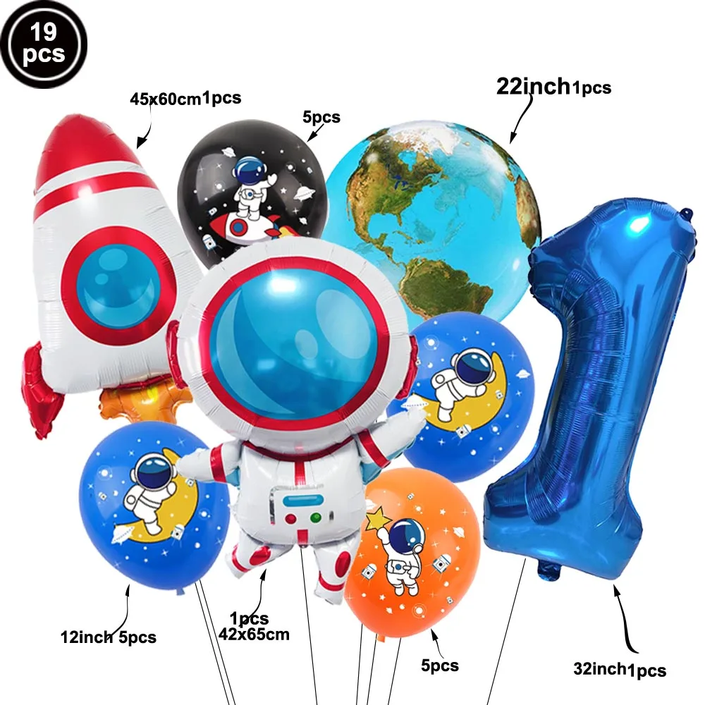 1Set Galaxy Space Luftballons Blau 32 Zoll Zahlenballons Rakete Astronaut Luftballons für Jungen Galaxy Mottoparty Geburtstagsdekoration – Detail 2