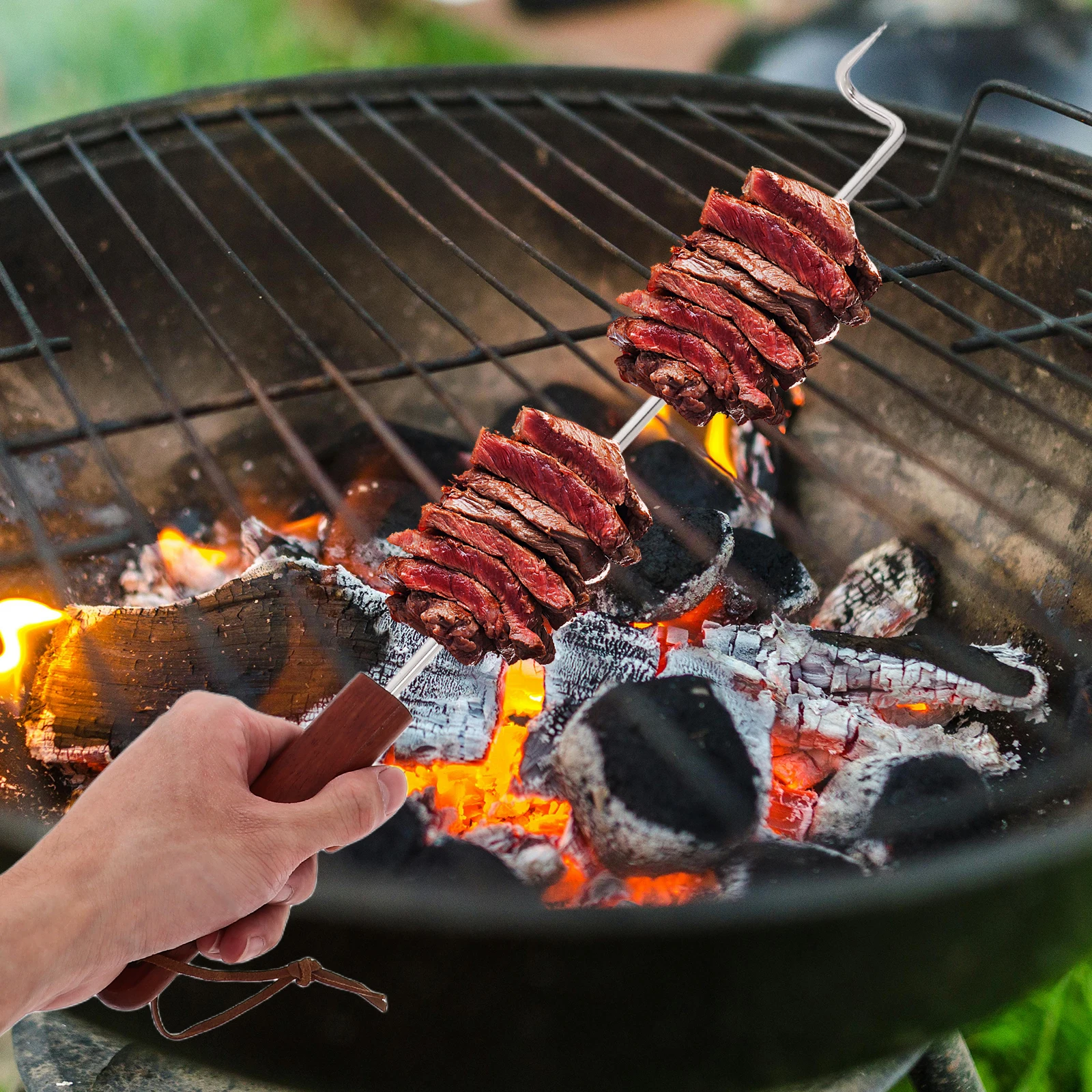 

Stainless Steel Bacon Hook Meat Hooks Long Handle Fork Bbq Steak Hook Flipper Barbecue Grill Tools Portable Outdoor Camping