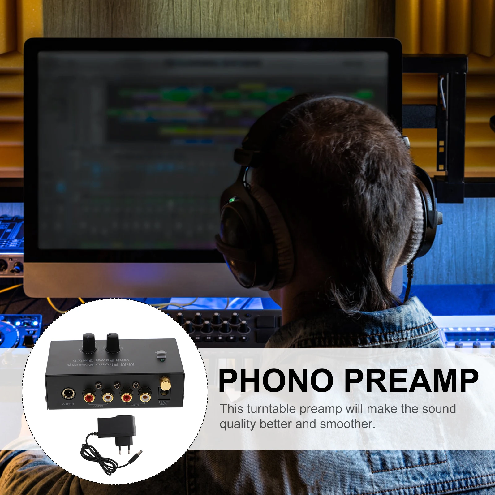 

Phono Preamp for Turntable Home Audio Amplifier Ultra low Noise Desktop Headphone Speaker Sound Signal Converter Mini Amp