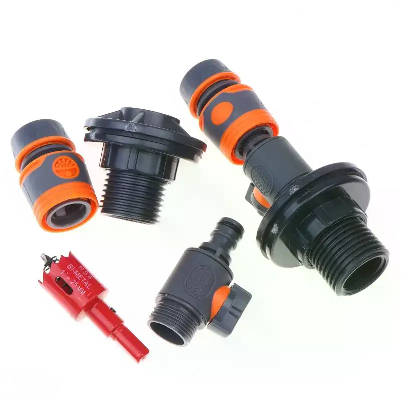 3/4 Inch PVC Water Tank Straight Valve Nipple Quick Stop Connector Rubber Coated Adapter Matching Pink Tape Plumbing DIY
