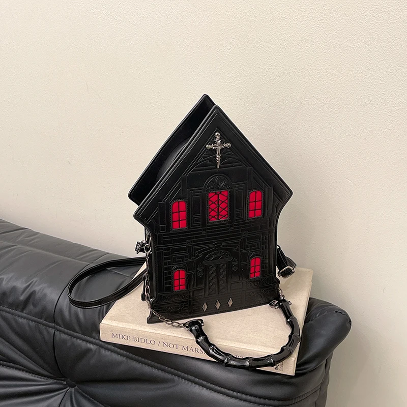 

2025 New Hot Sale Dark Gothic PU House Shape Shoulder & Crossbody Bags Super Cool Personality Stylish Design Women's Handbags