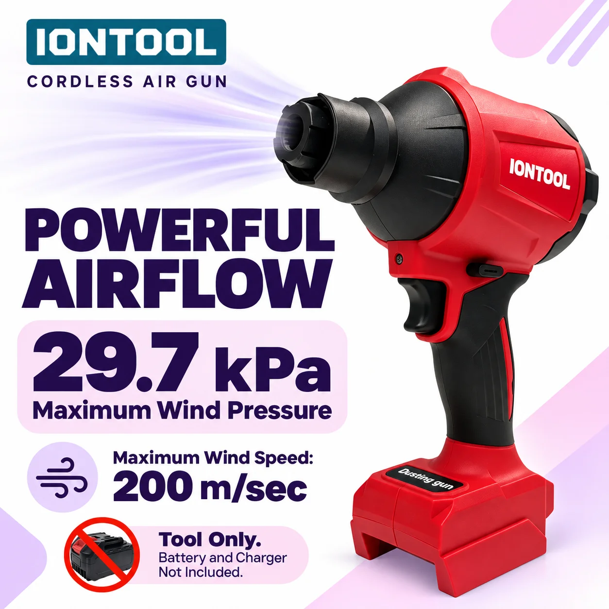IONTOOL 29.7kPa Red Compact Blower Powerful for Garage Dust Cleaning and Workshop Table Sweeping Cleaning Tool Bare Uint