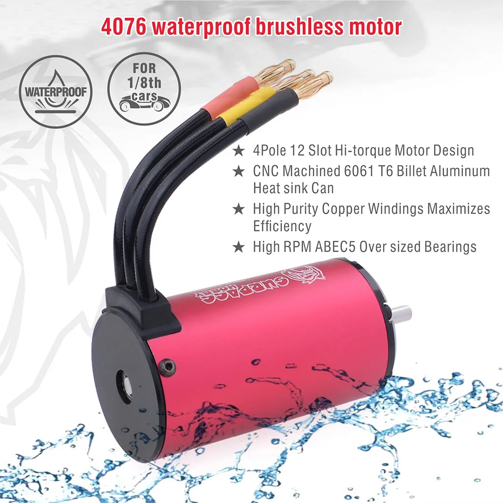 Surpass Hobby KK 4068/4076 Waterproof Brushless Motor 1700/2000/2250KV 5.0mm Shaft for RC 1/8 Drift Racing Off-road Climbing Car