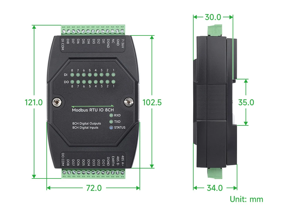 Industrieller isolierter 8-Kanal-Digital-Di/Do-Modul Modbus RTU-Protokoll