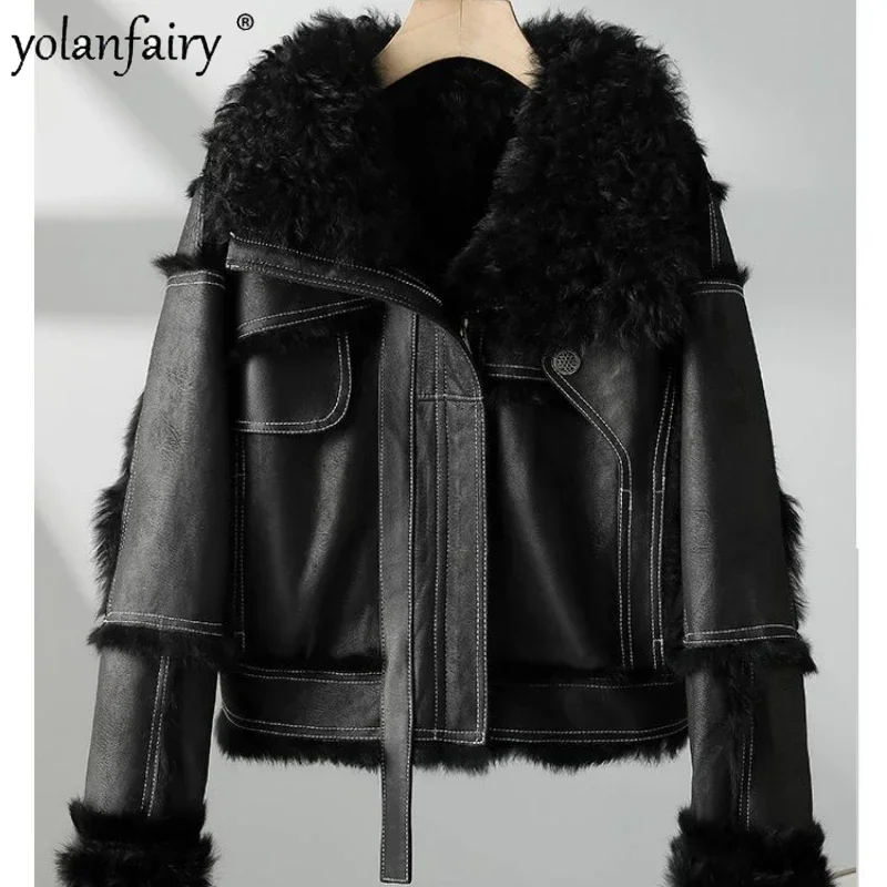 Rabbit Fur Coat Women's Motorcycle Jacket Women Large Fur Collar Integrated Fur Coats Female Fall Winter 2023 New in Outwears FC