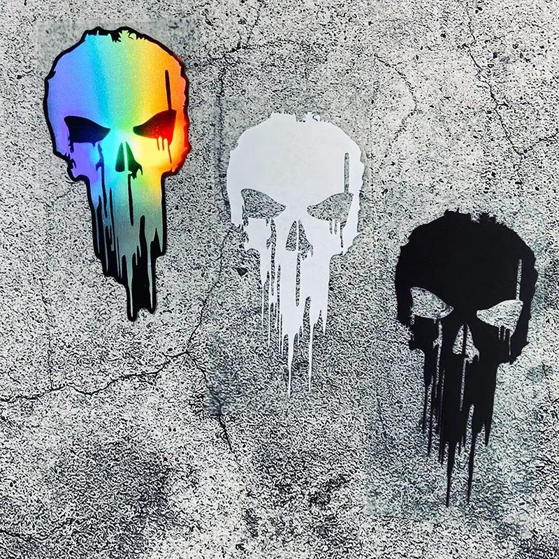 Dripping Skull Stickers Waterproof Vinyl Black White Holographic for Car Motorcycle Helmet Laptop