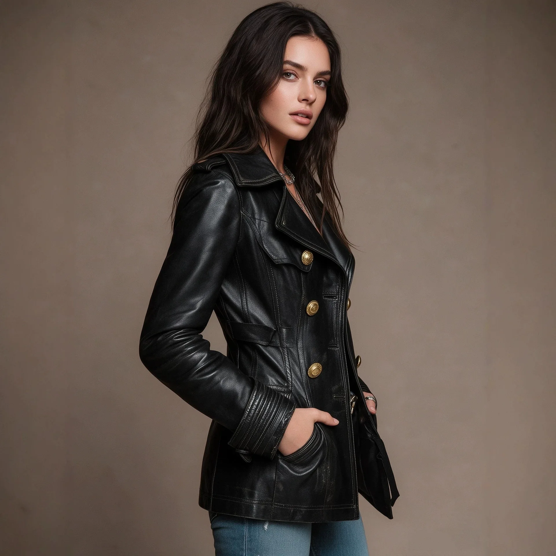 Pu Leather Jacket, Spring/autumn Fashion, Random Style, With A Stand-up Necklace Fixed Waist, And Smart Fit, Women's Outerwear