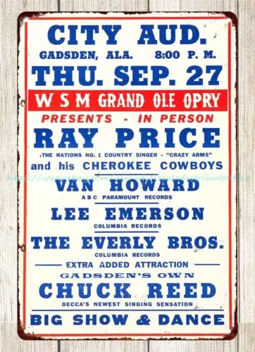 1956 Everly Bros. Grand Ole Opry City Auditorium Concert Poster metal tin sign