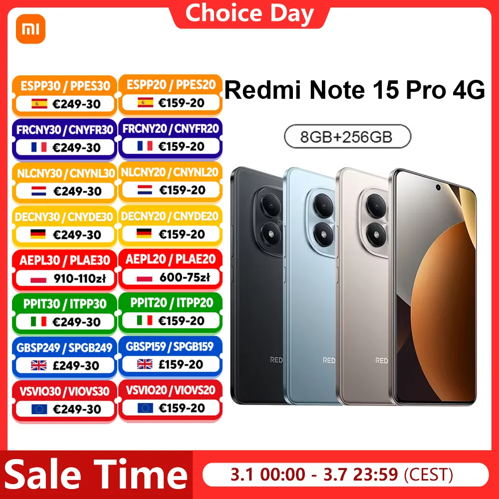 Xiaomi Redmi Note 15 Pro 4G Smartphone NFC MTK Helio G200-Ultra 6,77 Zoll 120Hz Display 200MP OIS, 45W Ladefunktion, IP65, Akku 6500 mAh