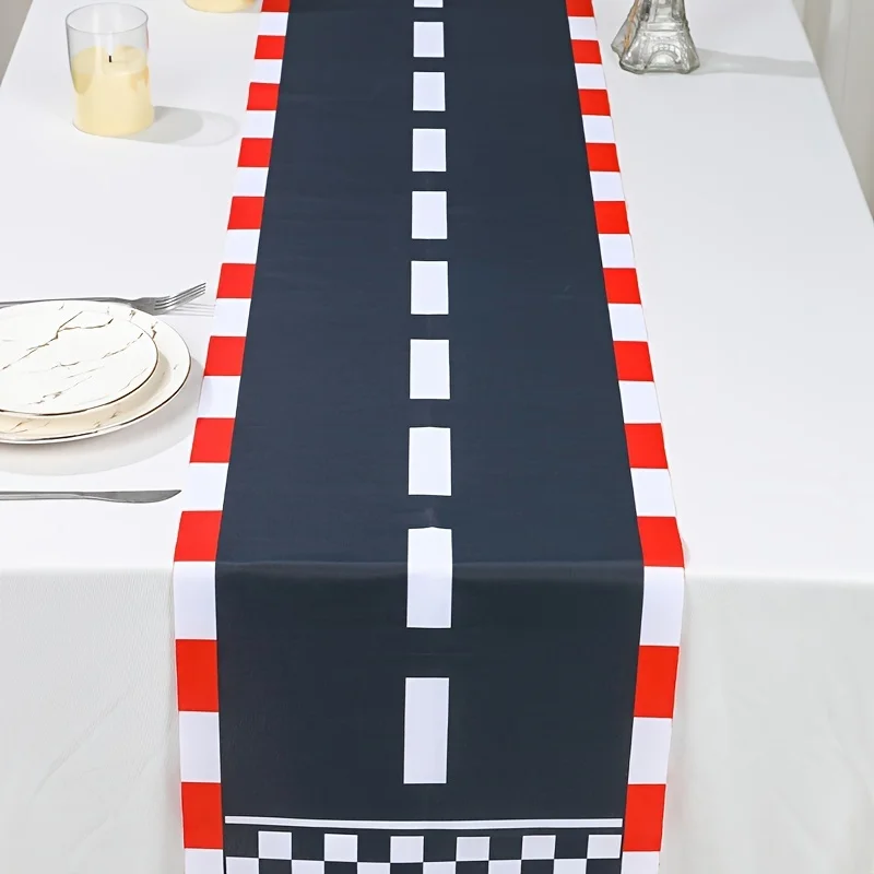 1 Piece of Racing Track Themed Table Runner, Printed with Simulated Racing Track and 
