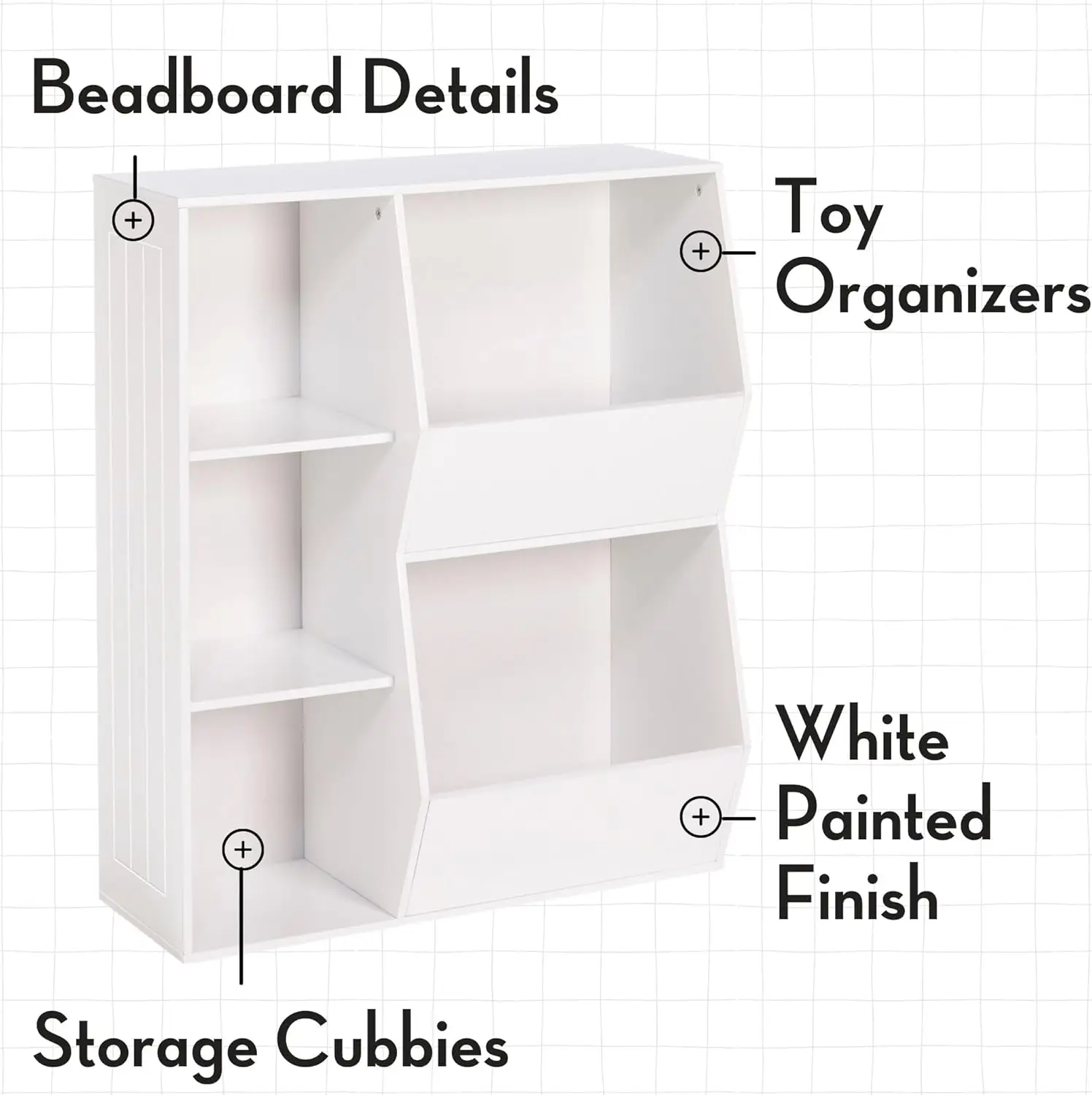 White Floor Storage Cabinet for Kids, 2-Veggie Bin, 3 Cubby