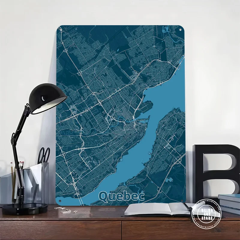 Quebec City Map Metal Poster Perfect Gift for Fans Lovers Personalized Wall Art Metal Sign for Gaming Room Decoration Man Decor