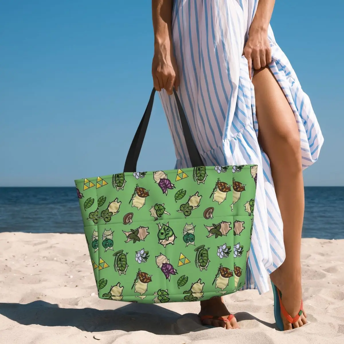 Borsa da viaggio da spiaggia con motivo ripetuto Korok, borsa a tracolla giornaliera per adulti personalizzabile con motivo Multi-stile