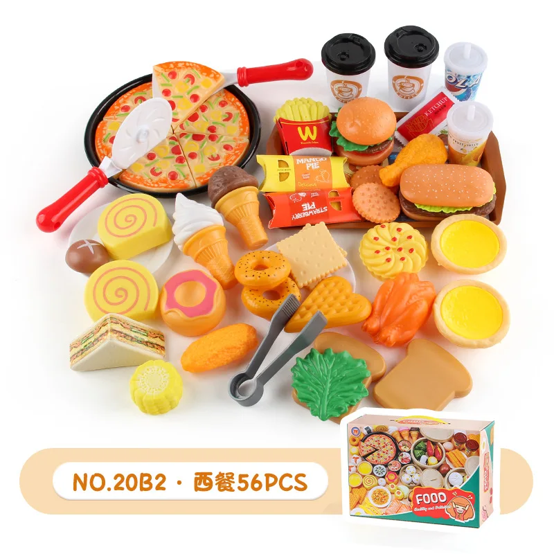 

New simulation kitchen food set steamer wrapped pizza fried dough sticks breakfast burger set over home toy holiday gift for kid