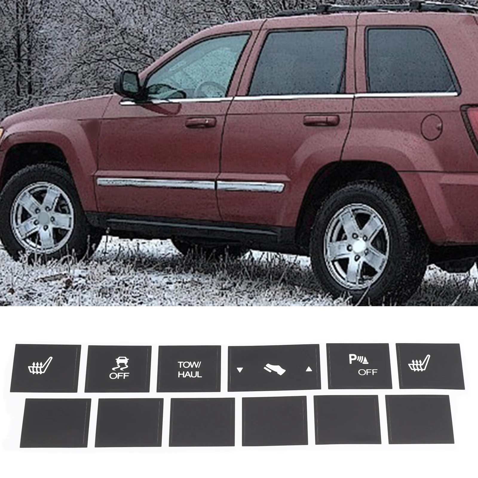 Car Stickers Car Heated Seat Traction Button Repair Sticker Set Auto Decals For Cherokee 2005-2009 For Commander 2005-2009