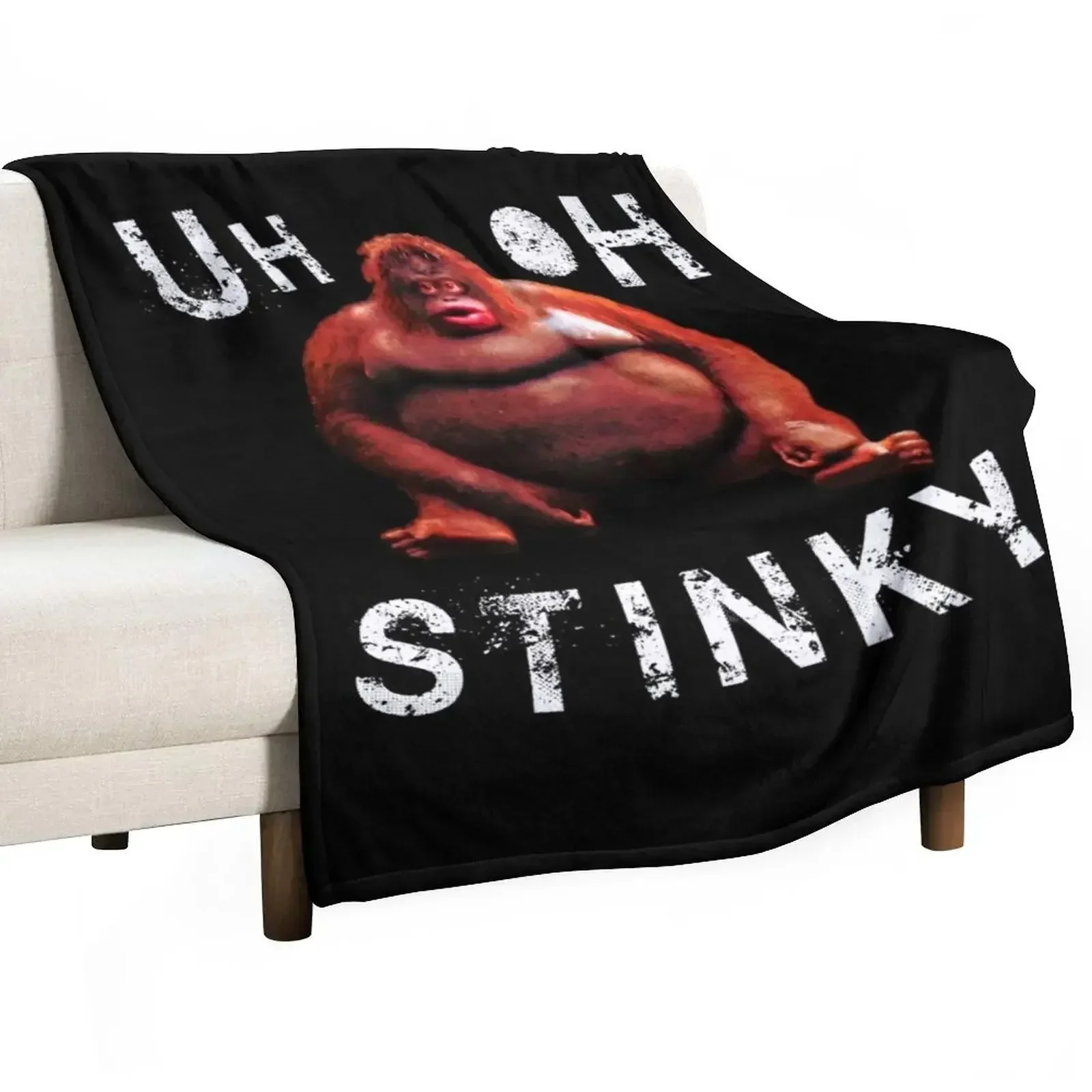 Uh Oh Stinky Le Monke Funny Dank Meme Throw Blanket Beach Luxury Blankets