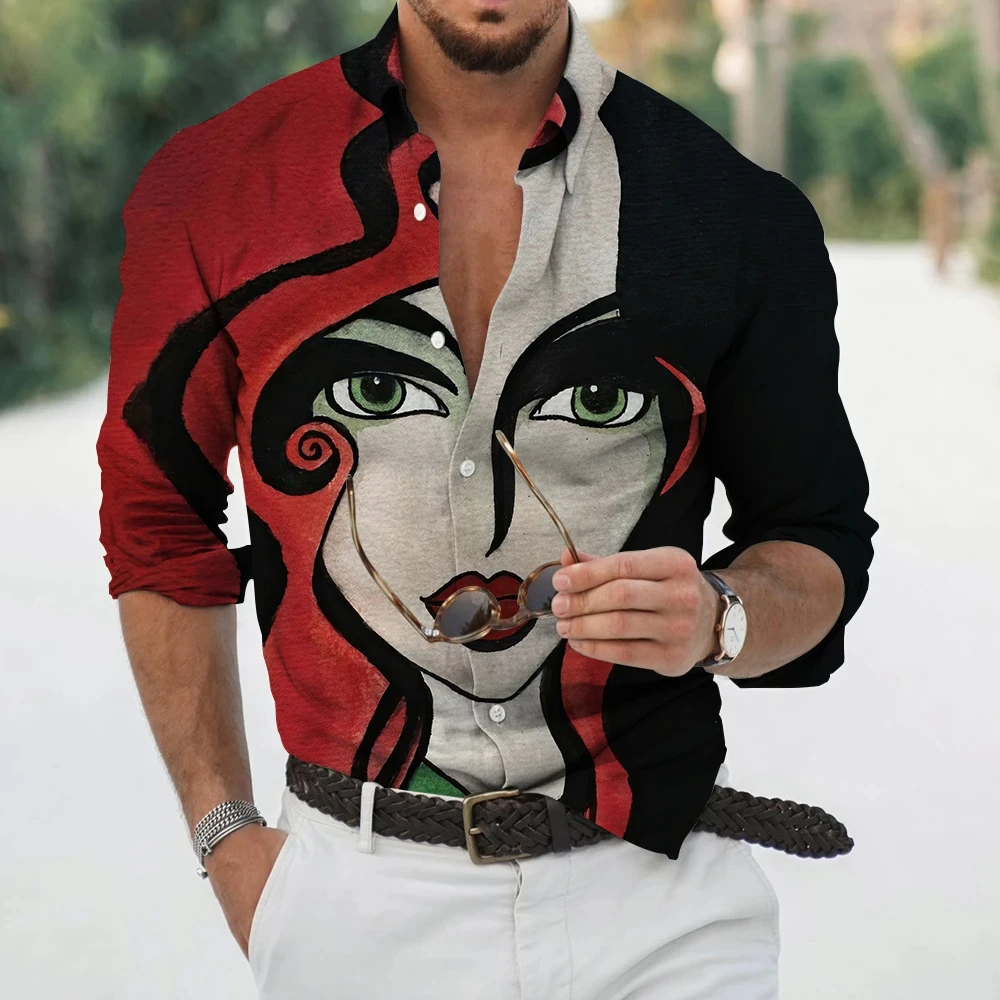 Camisa con estampado 3D para hombre y mujer, camisa informal de manga larga con botones y solapa, ropa Unisex de gran tamaño, con patrones creativos