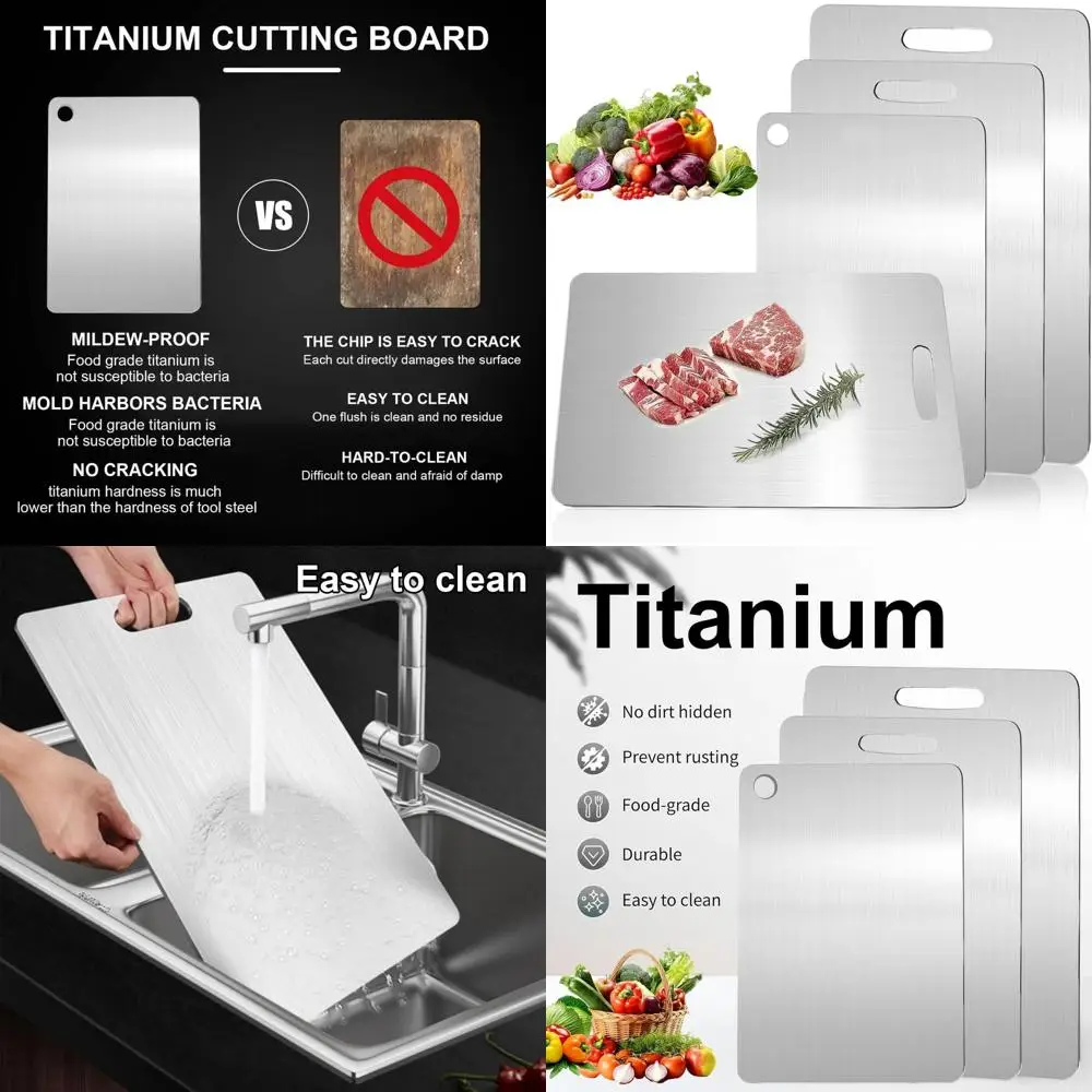 

Pure Titanium Kitchen Cutting Board Set - 3-Piece Non-Toxic, Double-Sided, Durable Chopping Boards for Easy Cleaning and Storage