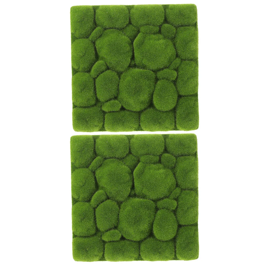 2 Pcs Artificial Moss Panel Wall Decor Fake Ornament Garden Indoor Plants Foam Board Faux Flower Arrangement