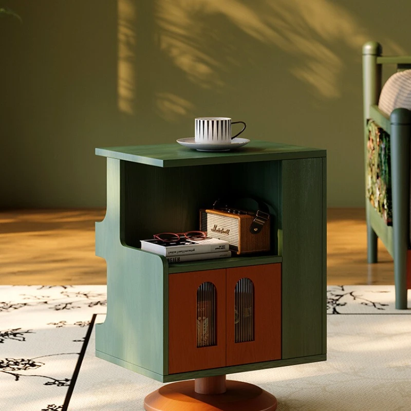 

French retro solid wood small side few living room sofa side cabinet Internet celebrity rotatable antique corner cabinet