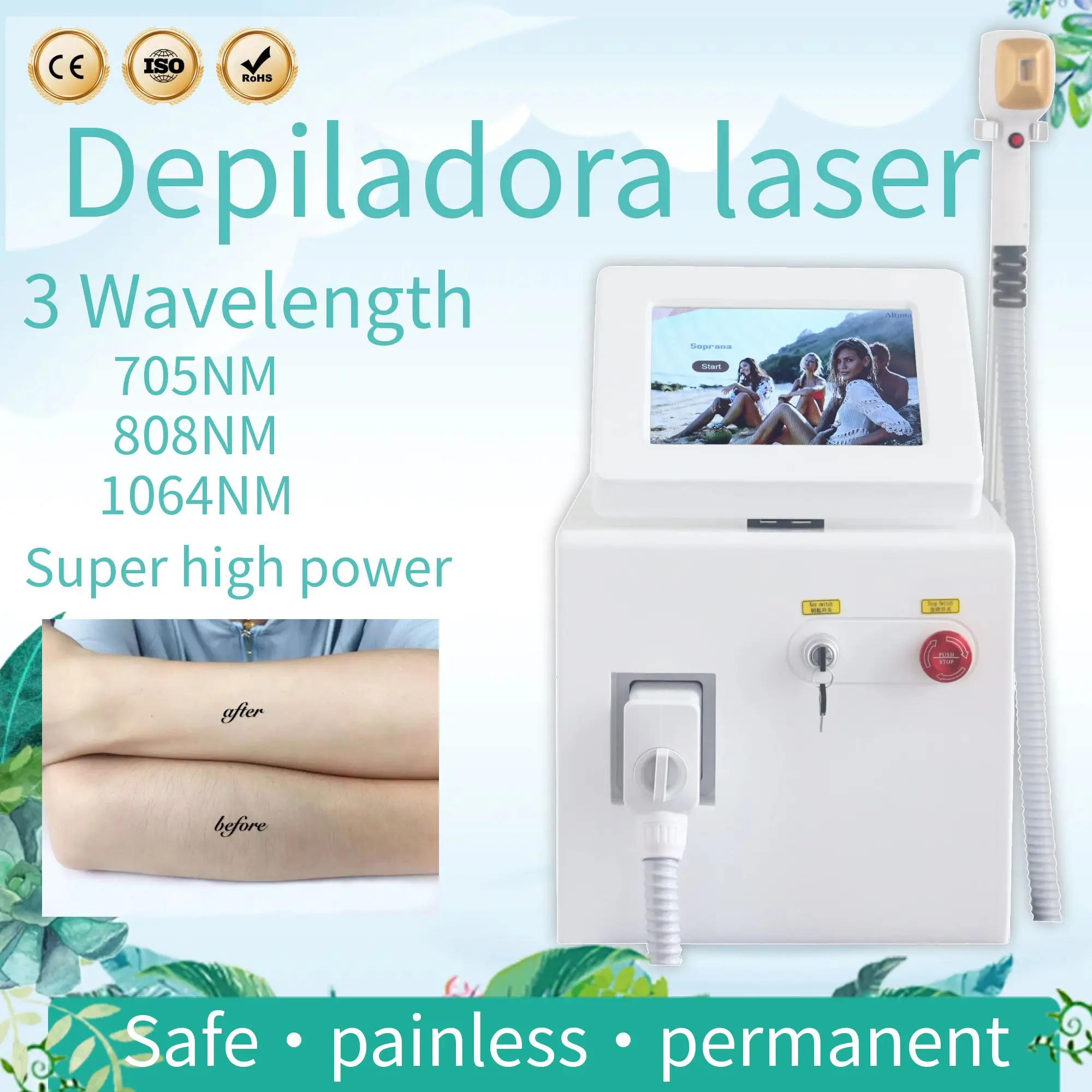 

High Power Smart 3 Waveleng Diode Laser Hair Removal Machine Intelligent 3 Wavelength Ice Platinum Cooling System Painless