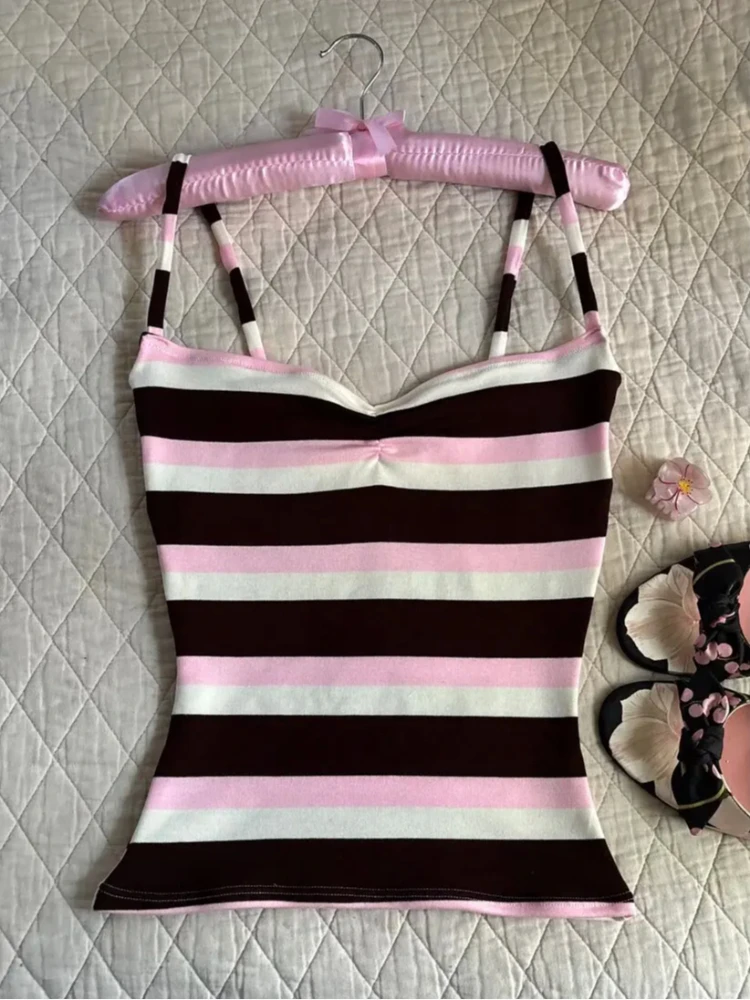 Fashionable Classics Retro Contrasting Cute Sleeveless Tank Top Harajuku Aesthetics Streetwear Sexy Striped Trendy Camisole Vest