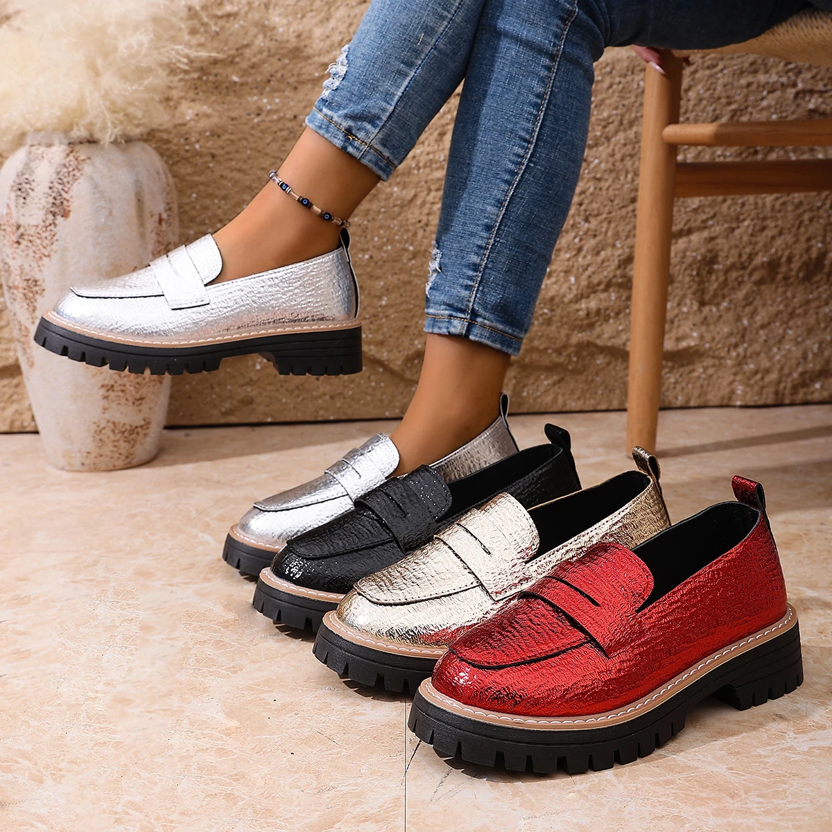 

2025 Women Casual Slip on Platform Loafers Lightweight Breathable Walking Shoes Woman Comfort Thick Sole Non Slip Sports Shoes
