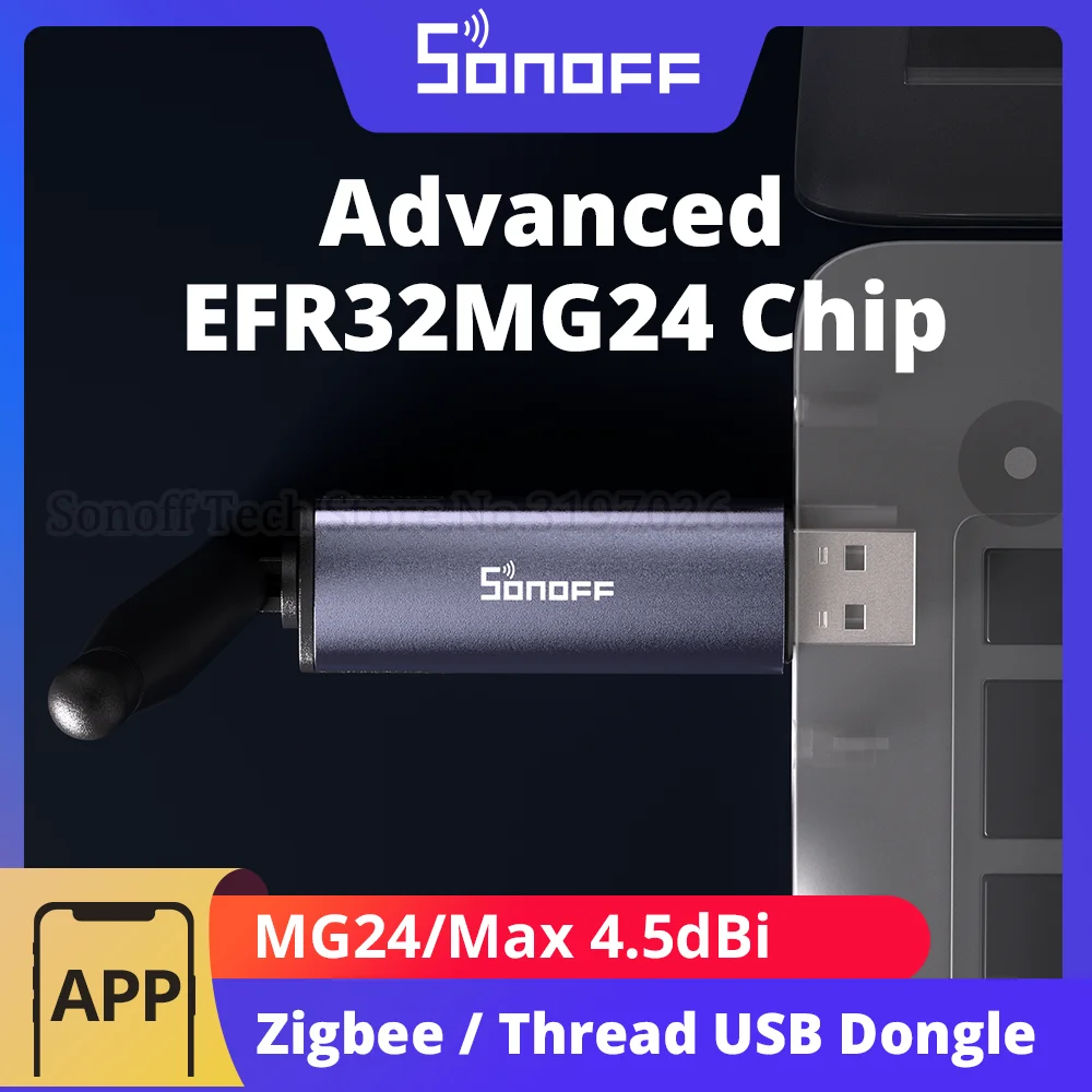 SONOFF Dongle Plus MG24 Zigbee Filettatura USB Dongle EFR32MG24 Nuovo chip potente Max 4.5dBi Antenna ad alto guadagno in alluminio Zigbee2MQTT