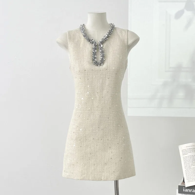 Vestidos de Tweed con fragancia pequeña de lujo de alta calidad para mujer, vestido corto dulce de verano 2025, Vestidos de fiesta, batas femeninas