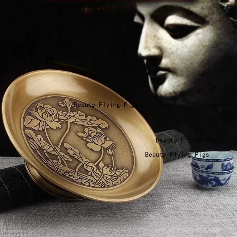 Pure Brass Lotus Flower Supply Plate Tribute Plate in Front of Buddha Household Buddha Statue Fruit Plate Religious Supplies