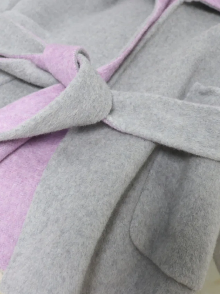 ZMEENNA エレガントな女性のベージュウールブレンドショートコートデザインスタイリッシュで暖かいアウタージャケットとタイベルト ZM3871