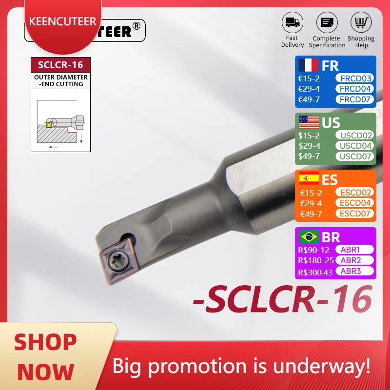 

HSS H08K-SCLCR06-16 H10K-SCLCR06-16 H1004K-SCLCR03 High speed steel turning tool SCLCR06 Bar Turning Holder Cutter Bar CNC Lathe