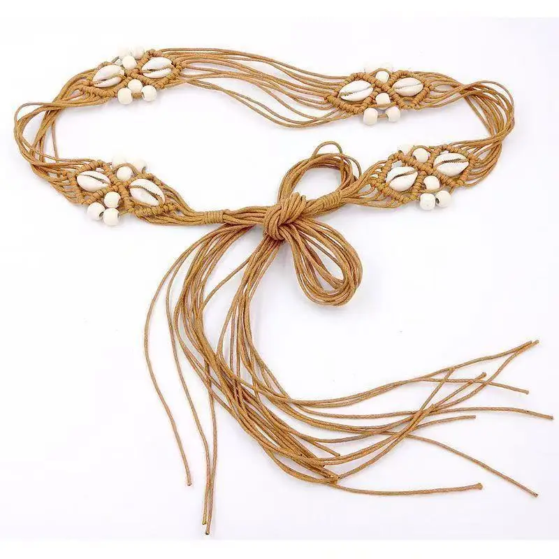 Women Belt Braided Style Woven Tassel Belt Knot Decorated Waist Chain Boho Girls Waist Thin Rope Waistbands Dress Accessories