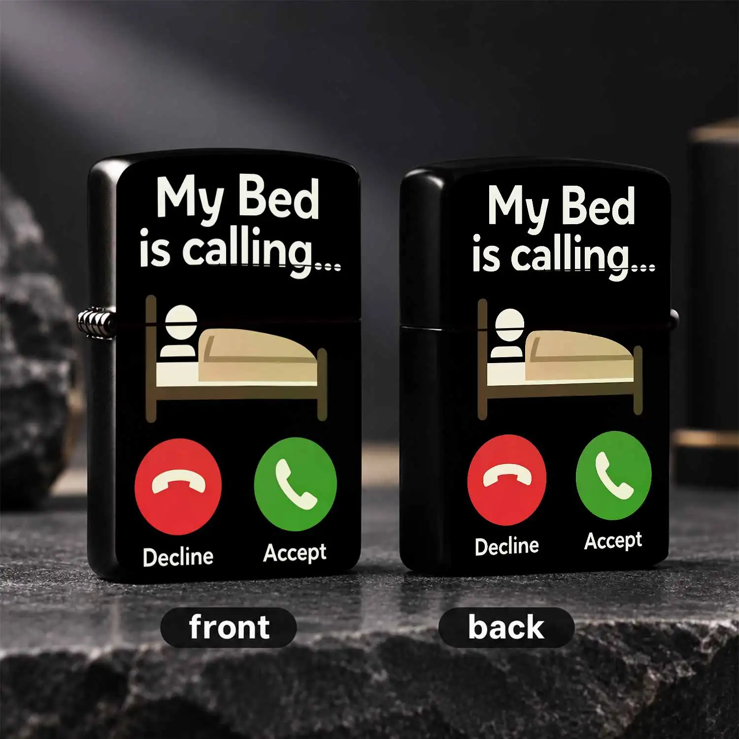 Funny My Bed Is Calling Print Lighter Creative Incoming Call Style Portable Igniter Daily Carry Lightweight Accessory Practical Multi-scene Use for Camping Home Outdoor Unique Interesting Gift for Friends A Humorous And Interesting Lighter