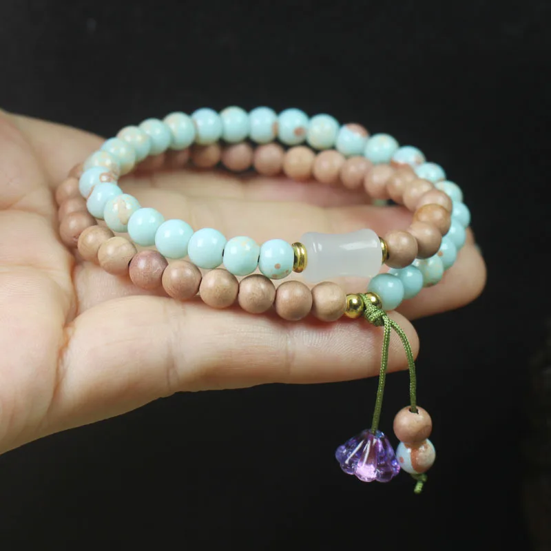 

Blood Cypress 6mm Double Ring Bracelet, Buddha Beads, Women's Lucky Bracelet, Ethnic Style, Jewelry, Gifts