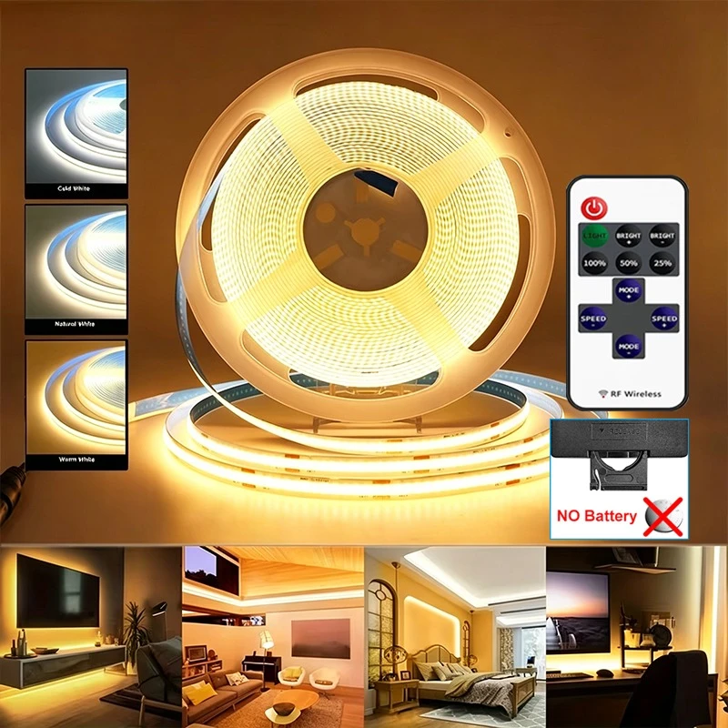 5m / 393.7 Inch COB LED Strip Light | RF Remote Included, Cuttable for Indoor DIY Decor, Holiday Party & Thanksgiving