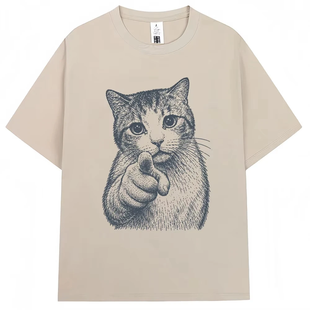 Funny Cat Meme Graphic T Shirts Last Warning Pointing Cat Fashion Vintage T-Shirt Men Women Humor Oversized 100% Cotton T Shirt