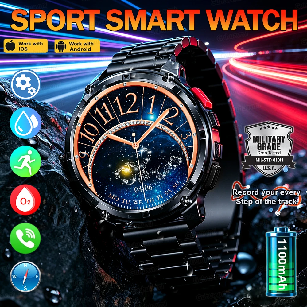 New Outdoor Men Smartwatch Ultra Durable 1100mAh Battery Health Custom dial Bluetooth Call Waterproof Sport Smart Watch Man Men