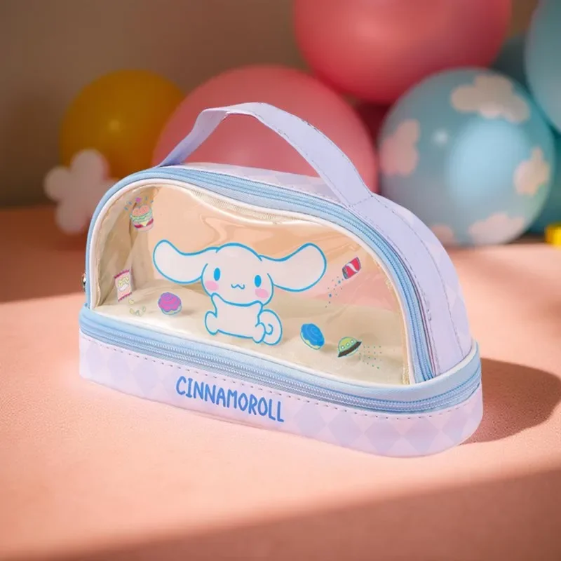Cinnamoroll & Kuromi Klarer 2-lagiger Organizer – Kosmetiktasche mit großem Fassungsvermögen für Schule/Toilettenartikel, wasserdichte Aufbewahrungstasche